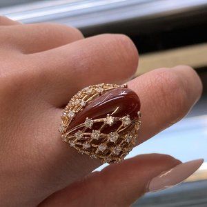 Luca Carati Red Agate Gemstone & Diamond Ring 18K Rose Gold 1.22Cttw Size 7.75